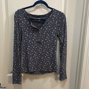 Lucky Brand Gray Floral Henley